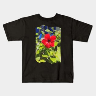 Pretty Red Flower with green leaves nature lovers beautiful photography design Kids T-Shirt